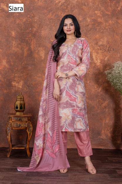 Round Neck Siara Cotton Silk Readymade Pant Style Suits Supplier