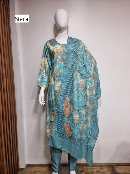 Round Neck Siara Cotton Silk Readymade Pant Style Suits Supplier