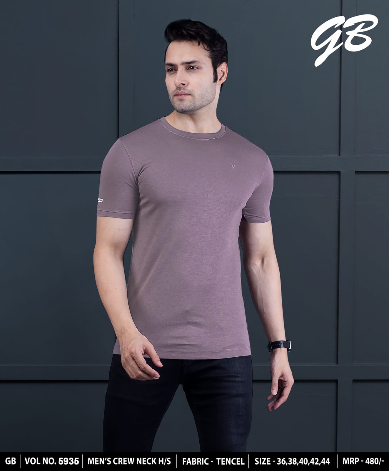 Round Neck Vol 5935 Gb Tencel Mens Tshirts Wholesaler India