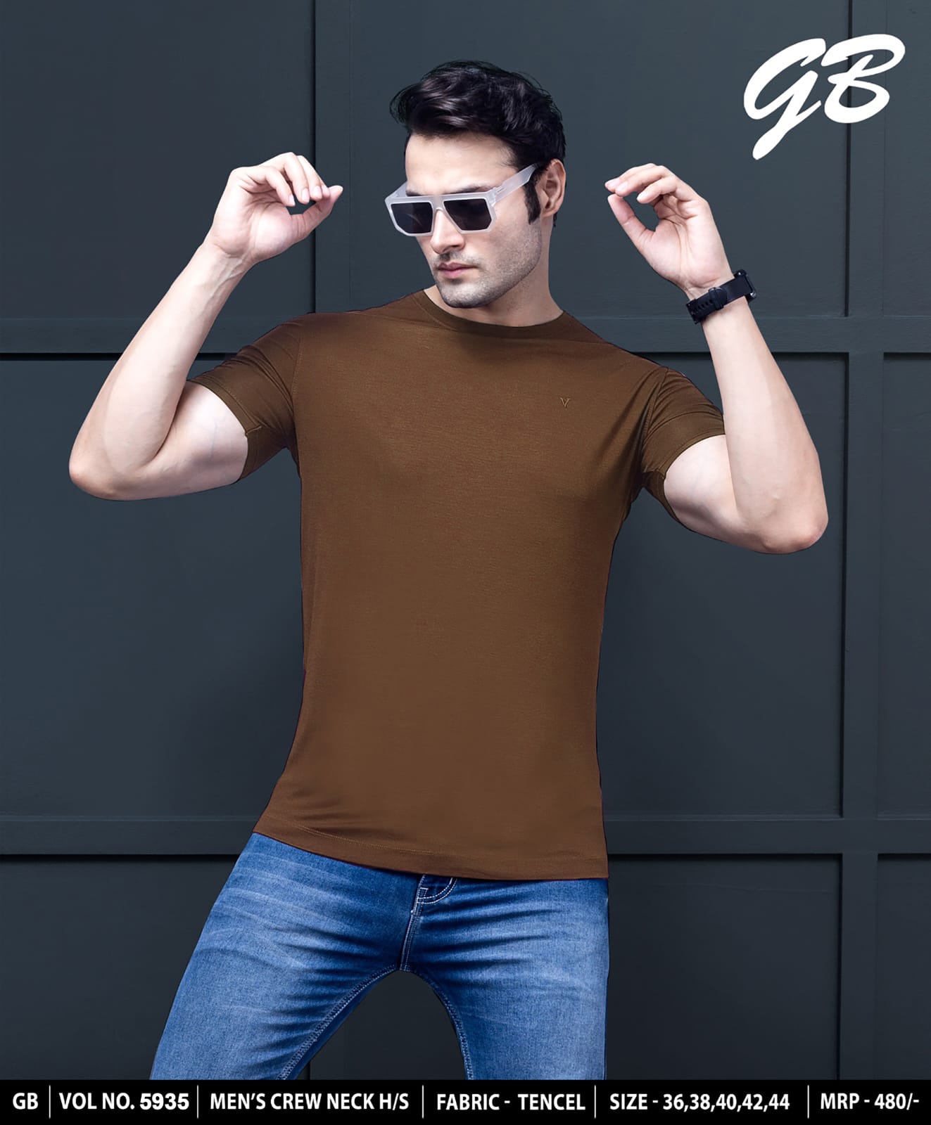 Round Neck Vol 5935 Gb Tencel Mens Tshirts Wholesaler India