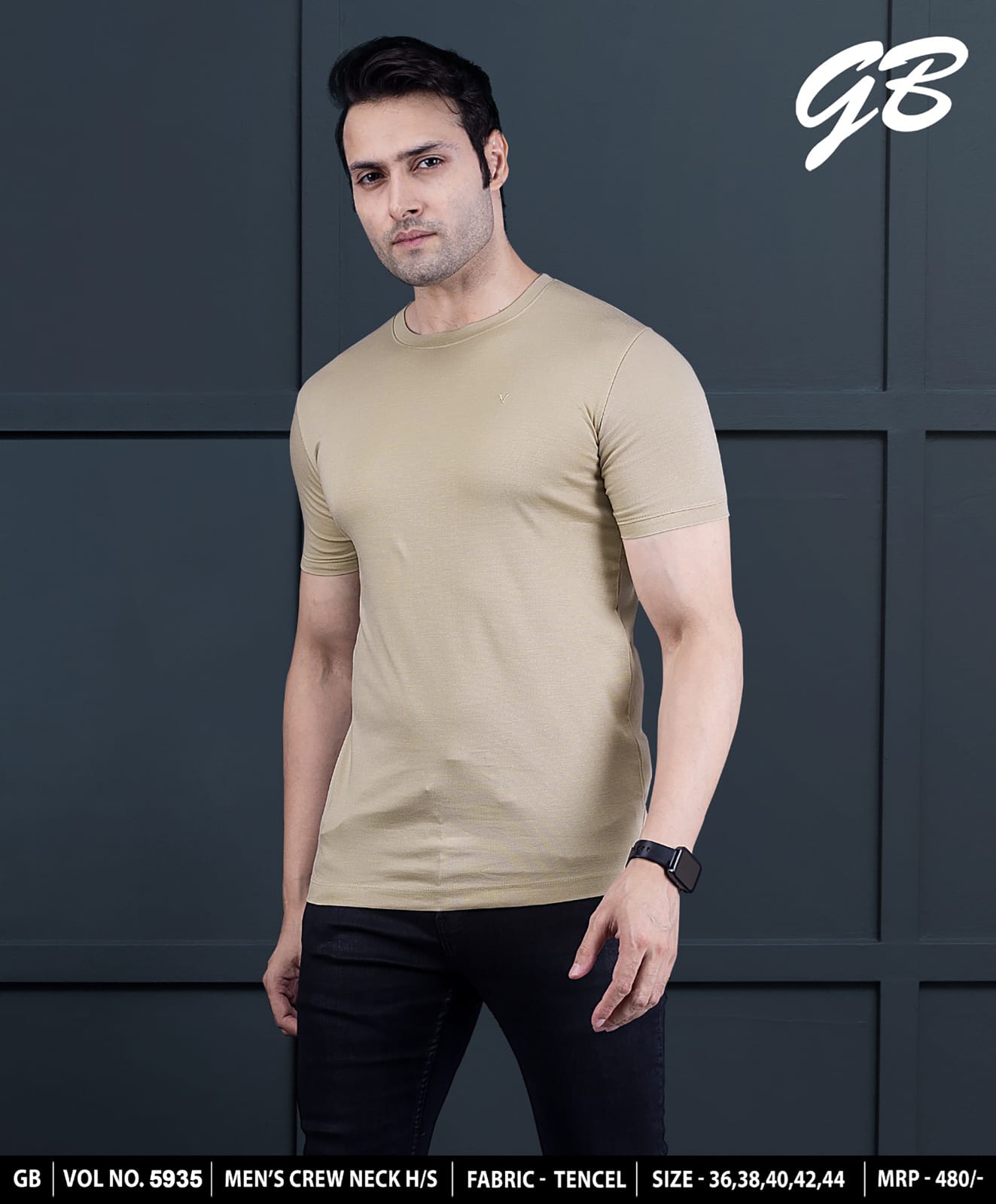 Round Neck Vol 5935 Gb Tencel Mens Tshirts Wholesaler India