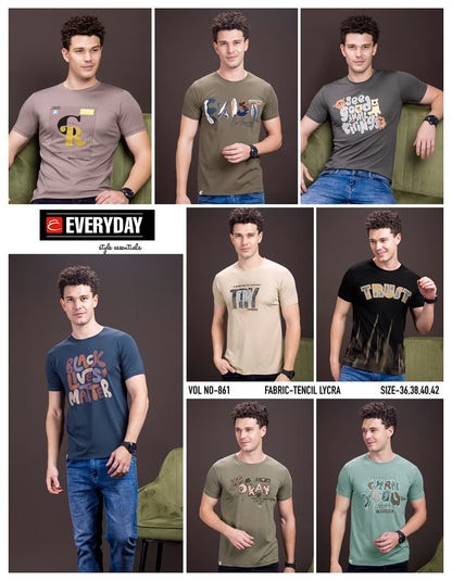 Round Neck Vol 861 Everyday Tencil Lycra Mens Tshirts Manufacturer Gujarat
