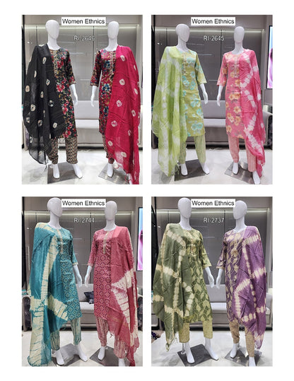 Round Neck Women Ethnics Capsule Print Readymade Pant Style Suits Exporter