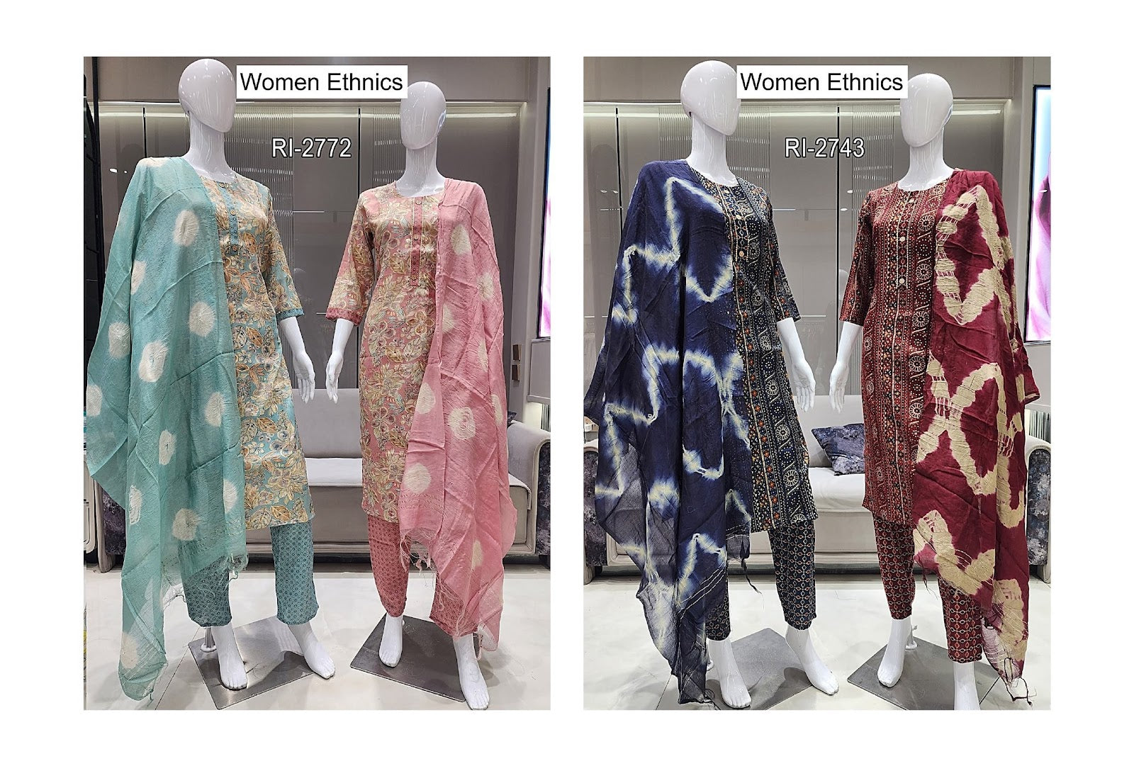 Round Neck Women Ethnics Capsule Print Readymade Pant Style Suits Exporter