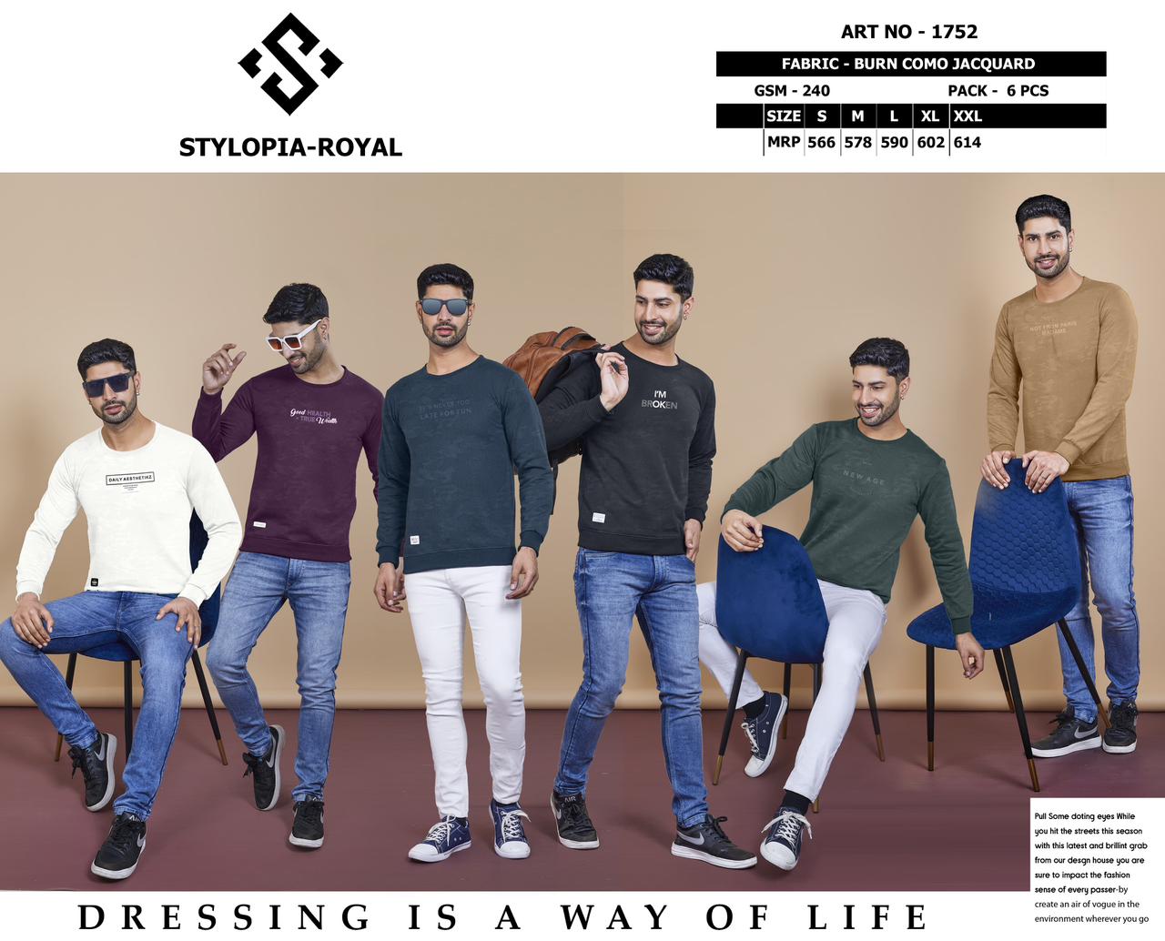 Royal 1752 Stylopia Jacquard Mens Tshirts Exporter