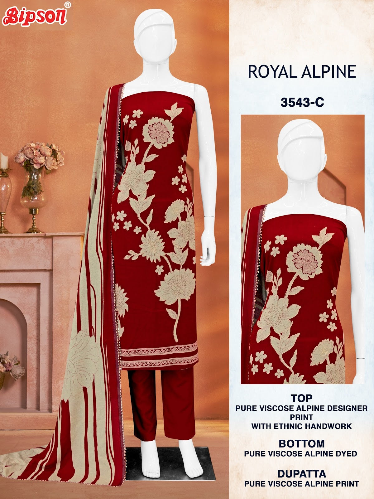 Royal Alpine 3543 Bipson Prints Pure Viscose Pant Style Suits Manufacturer