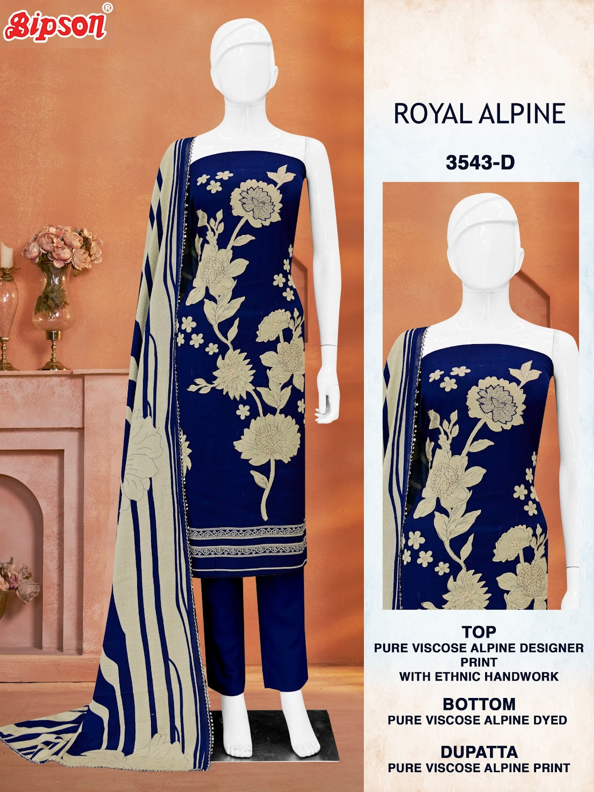 Royal Alpine 3543 Bipson Prints Pure Viscose Pant Style Suits Manufacturer