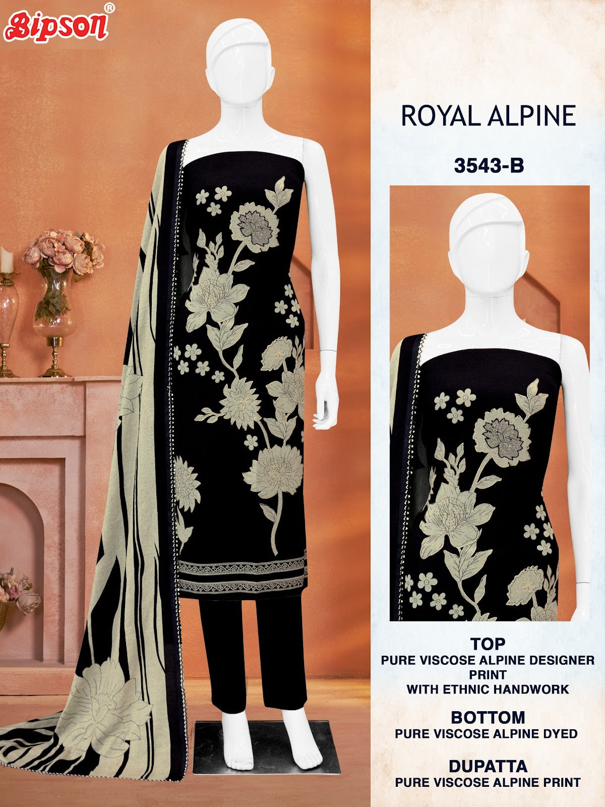 Royal Alpine 3543 Bipson Prints Pure Viscose Pant Style Suits Manufacturer