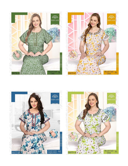 Royal Crush Digital Print Shivani Satin Night Gowns Wholesale Price