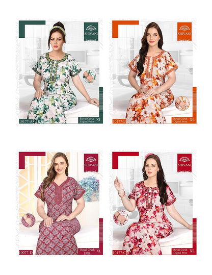 Royal Crush Digital Print Shivani Satin Night Gowns Wholesale Price