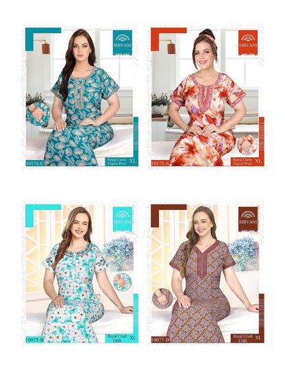 Royal Crush Digital Print Shivani Satin Night Gowns Wholesale Price