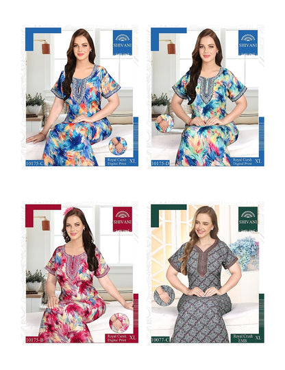 Royal Crush Digital Print Shivani Satin Night Gowns Wholesale Price