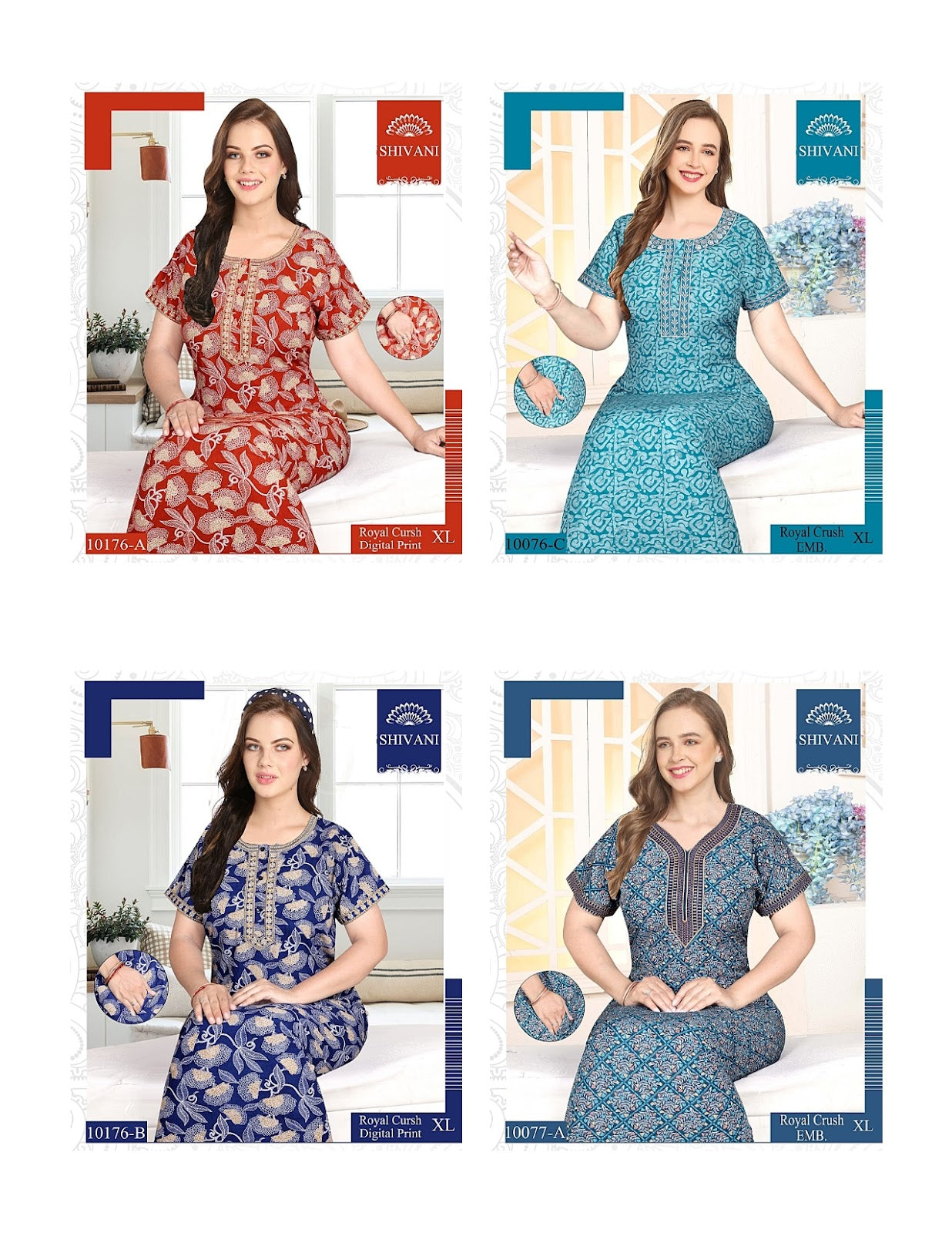 Royal Crush Digital Print Shivani Satin Night Gowns Wholesale Price