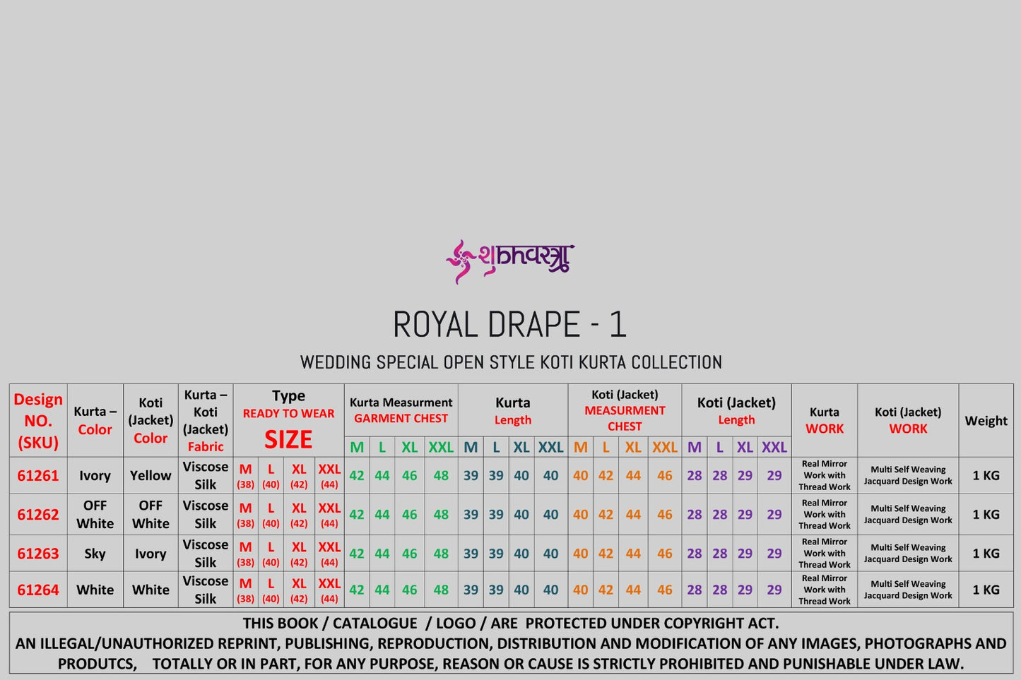 Royal Drape 1 With Koti Shubhvastra Viscose Silk Mens Kurta Wholesale Rate