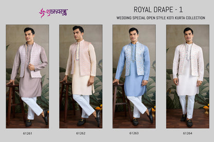 Royal Drape 1 With Koti Shubhvastra Viscose Silk Mens Kurta Wholesale Rate
