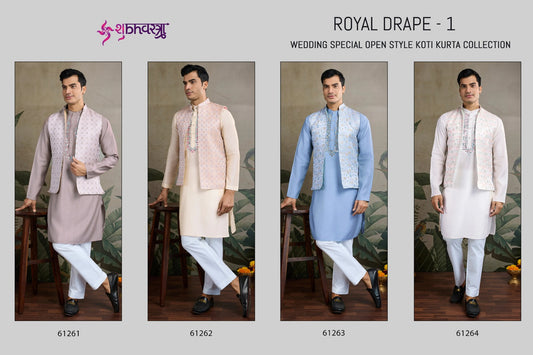 Royal Drape 1 With Koti Shubhvastra Viscose Silk Mens Kurta Wholesale Rate