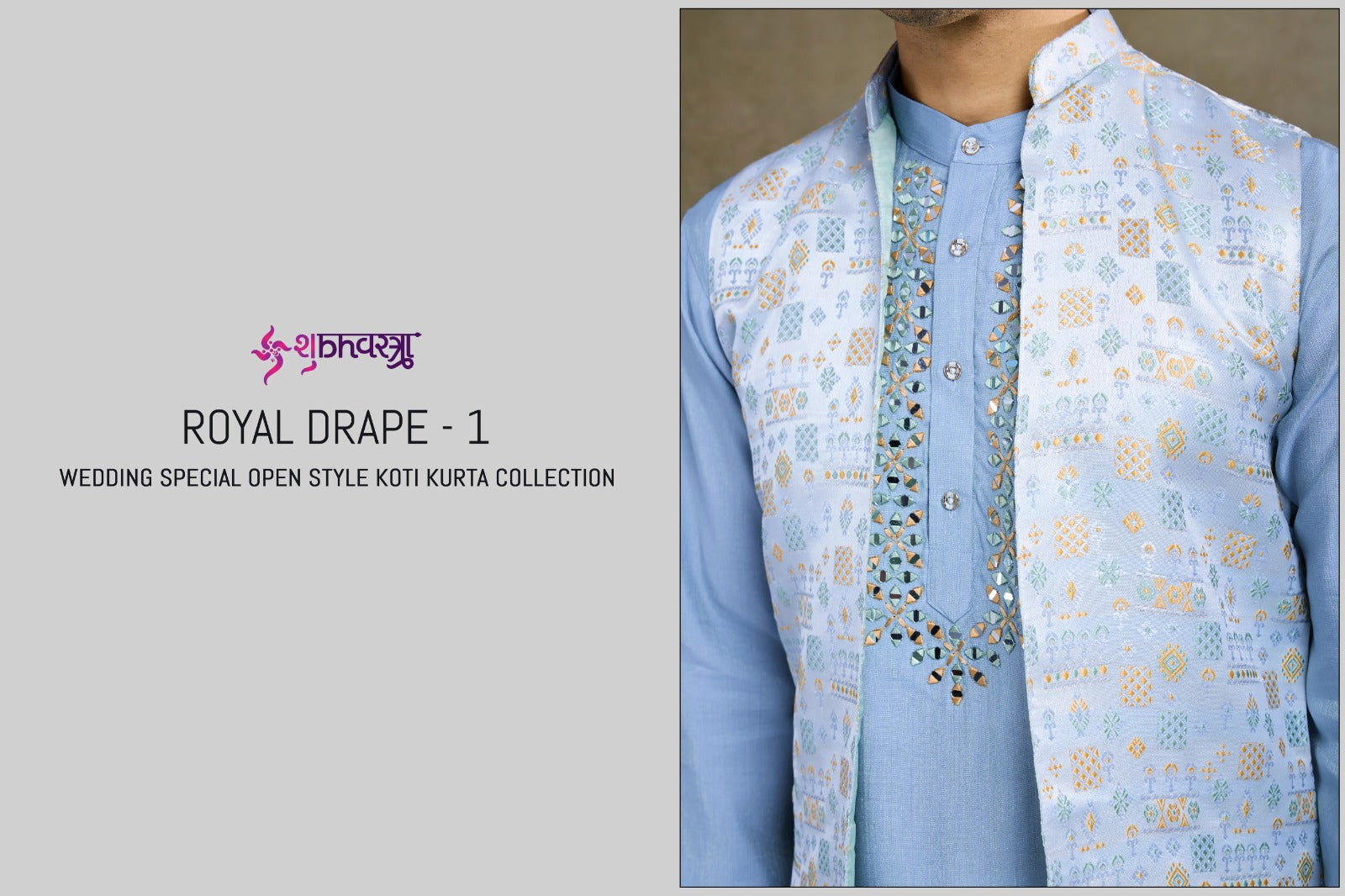 Royal Drape 1 With Koti Shubhvastra Viscose Silk Mens Kurta Wholesale Rate