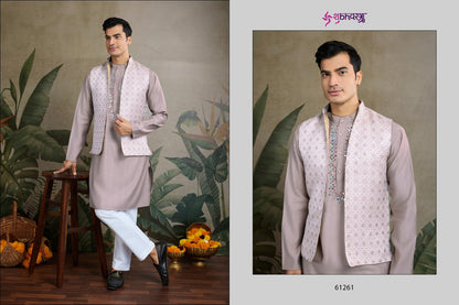 Royal Drape 1 With Koti Shubhvastra Viscose Silk Mens Kurta Wholesale Rate
