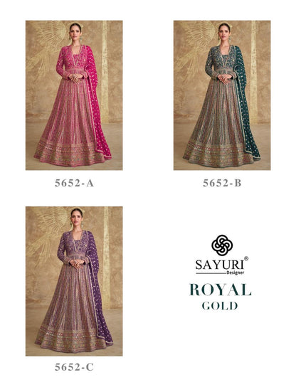 Royal Gold Sayuri Georgette Gown Dupatta Set Wholesaler Ahmedabad