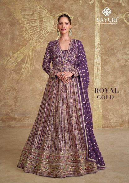 Royal Gold Sayuri Georgette Gown Dupatta Set Wholesaler Ahmedabad