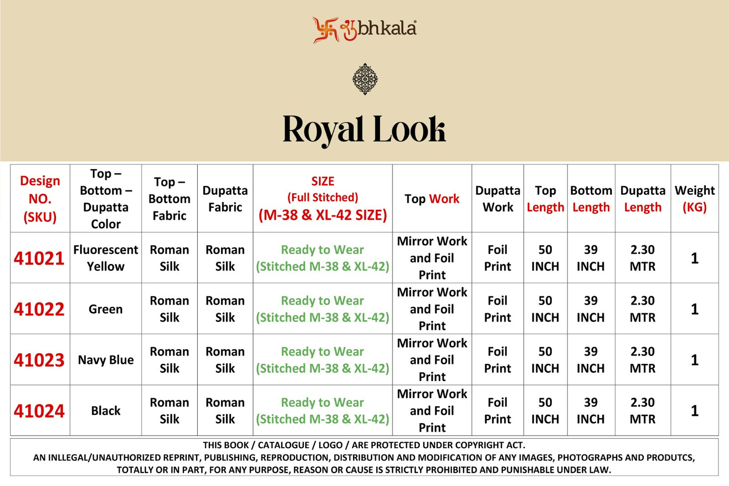 Royal Look 41021-41024 Shubhkala Roman Silk Readymade Suits Supplier