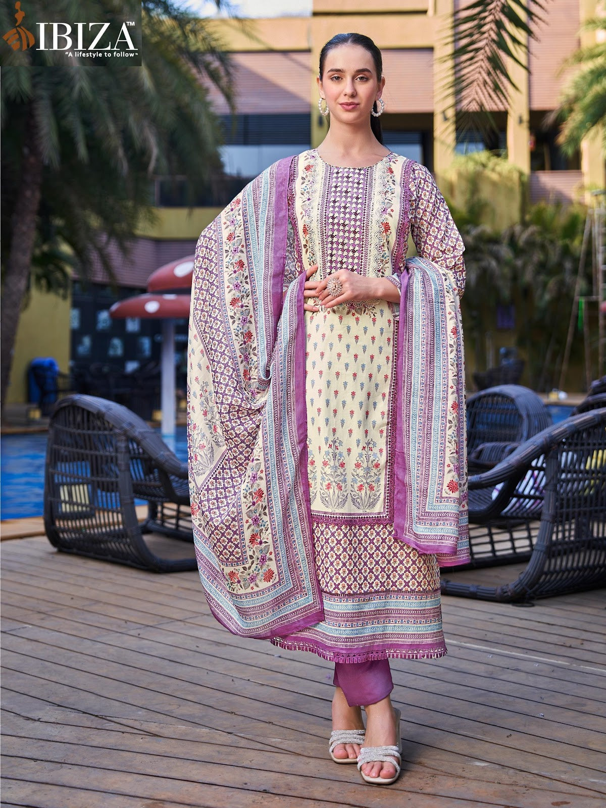 Royal Orchid Ibiza Pure Lawn Pant Style Suits Manufacturer India