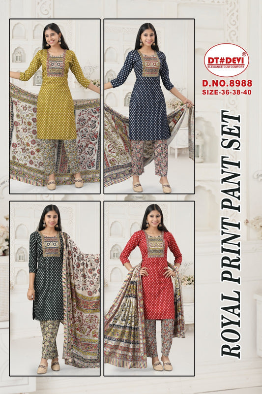 Royal Print Dn 8988 Dt Devi Cotton Girls Readymade Pant Suits Wholesale Rate