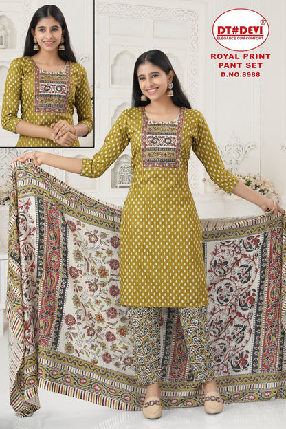 Royal Print Dn 8988 Dt Devi Cotton Girls Readymade Pant Suits Wholesale Rate