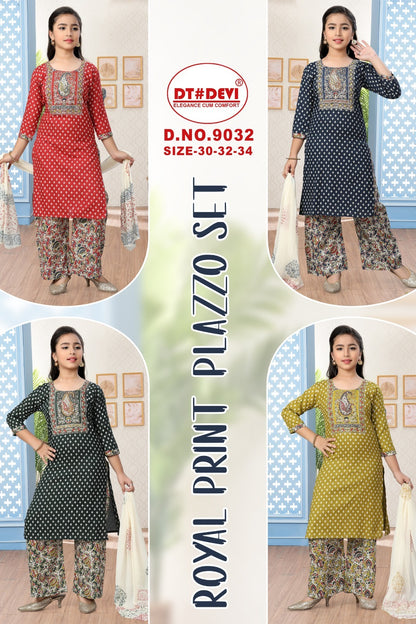 Royal Print Dn 9032 Dt Devi Cotton Girls Readymade Palazzo Suits Wholesale