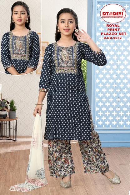 Royal Print Dn 9032 Dt Devi Cotton Girls Readymade Palazzo Suits Wholesale