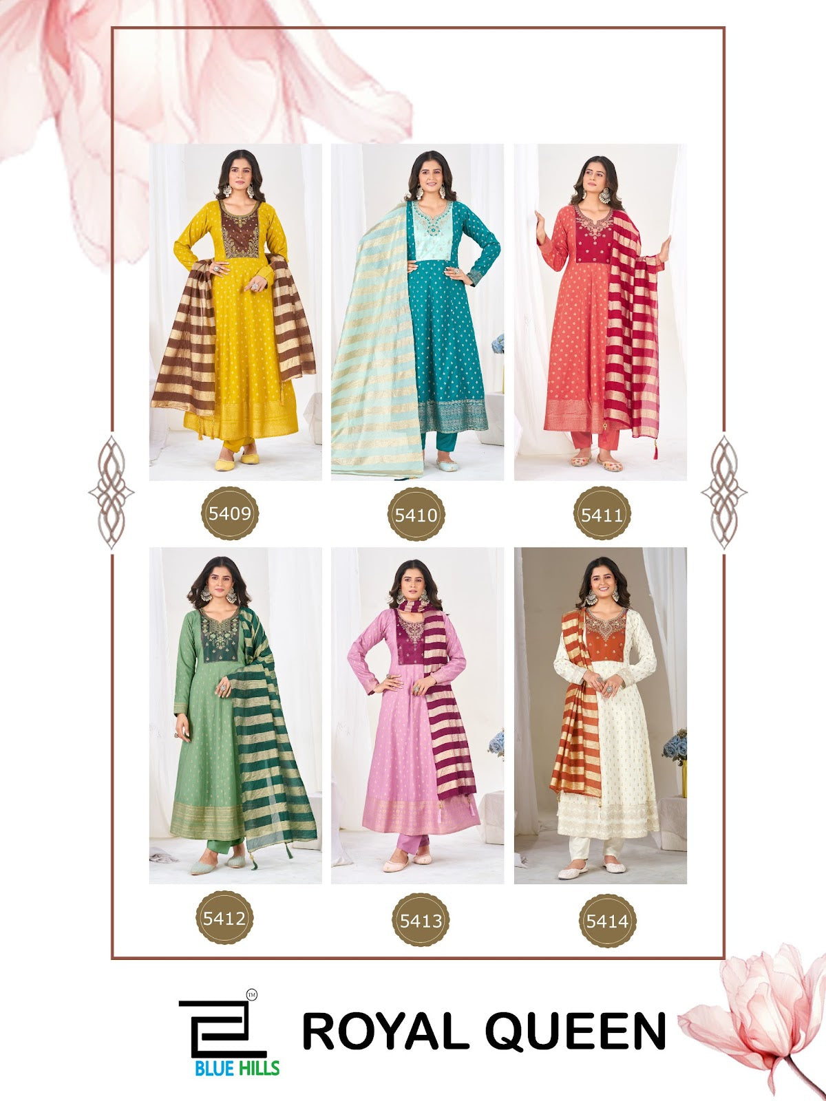 Royal Queen Blue Hills Rayon 14Kg Readymade Anarkali Suits Wholesaler Ahmedabad