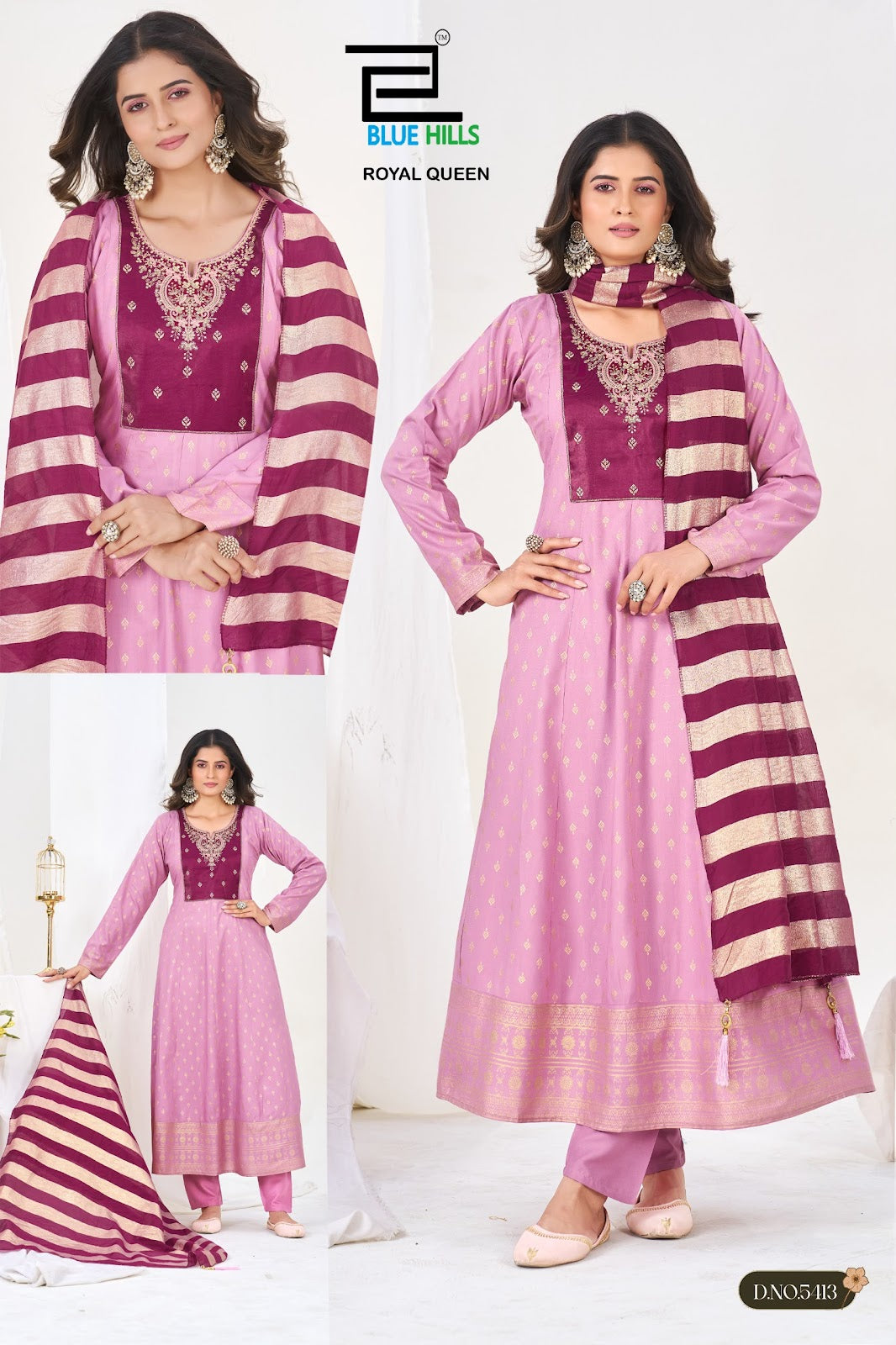 Royal Queen Blue Hills Rayon 14Kg Readymade Anarkali Suits Wholesaler Ahmedabad
