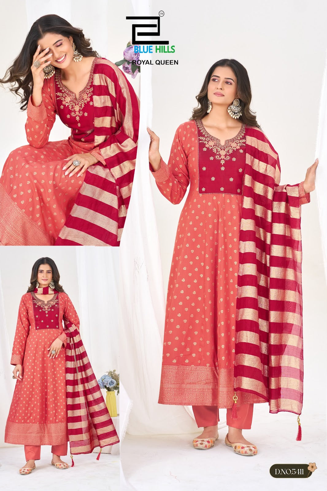 Royal Queen Blue Hills Rayon 14Kg Readymade Anarkali Suits Wholesaler Ahmedabad