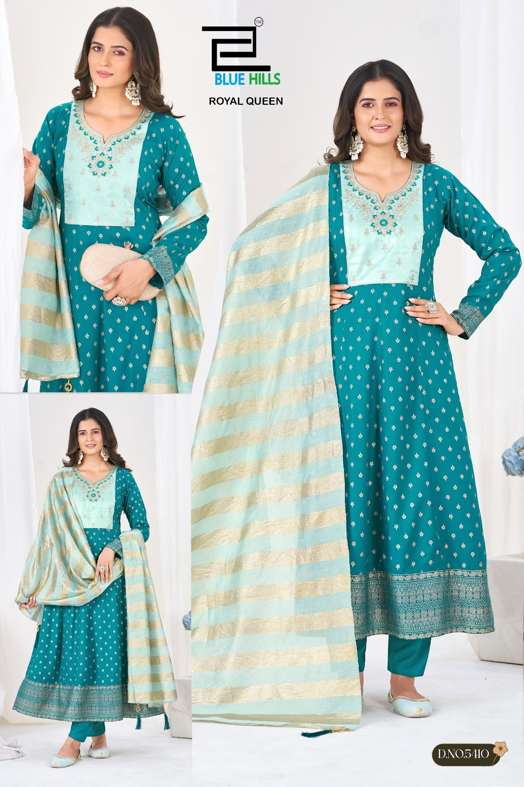 Royal Queen Blue Hills Rayon 14Kg Readymade Anarkali Suits Wholesaler Ahmedabad