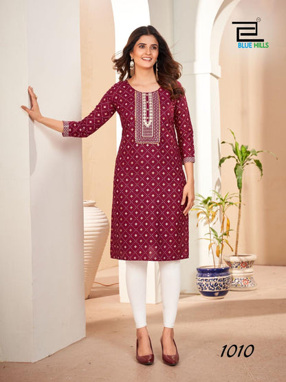 Royal Queen Blue Hills Rayon 14Kg Straight Cut Kurtis Manufacturer Ahmedabad