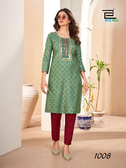 Royal Queen Blue Hills Rayon 14Kg Straight Cut Kurtis Manufacturer Ahmedabad
