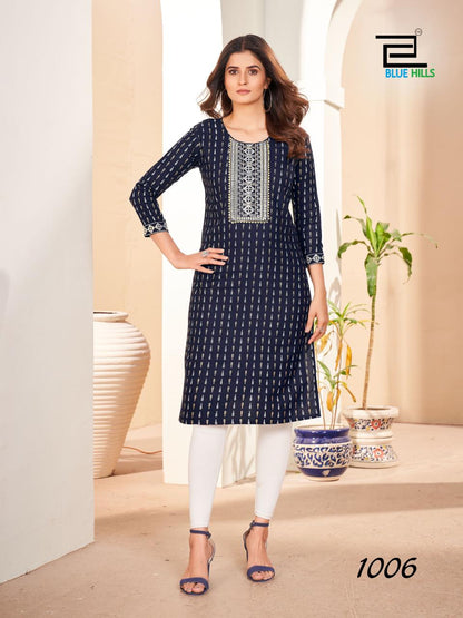 Royal Queen Blue Hills Rayon 14Kg Straight Cut Kurtis Manufacturer Ahmedabad