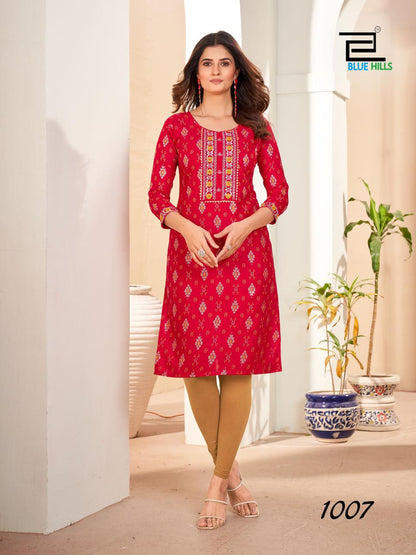 Royal Queen Blue Hills Rayon 14Kg Straight Cut Kurtis Manufacturer Ahmedabad
