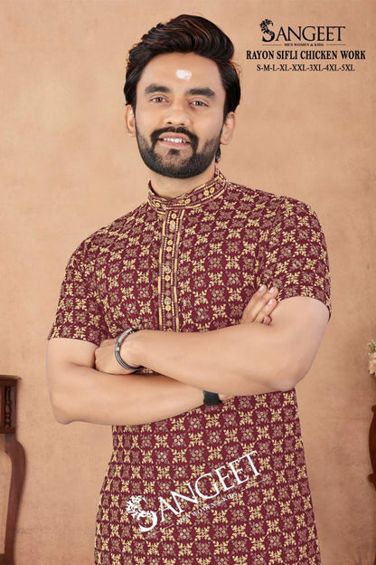 Royal Sifli Short Sangeet Heavy Rayon Mens Kurta Wholesale Price