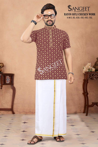 Royal Sifli Short Sangeet Heavy Rayon Mens Kurta Wholesale Price