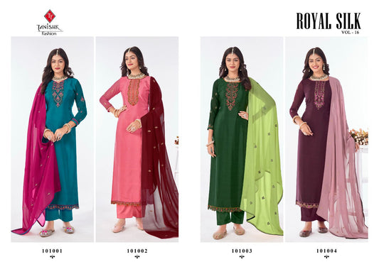 Royal Silk Vol 16 Tanishk Fashion Crape Pant Style Suits Exporter