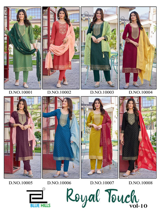 Royal Touch Vol 10 Blue Hills Rayon 14Kg Readymade Pant Style Suits Supplier India