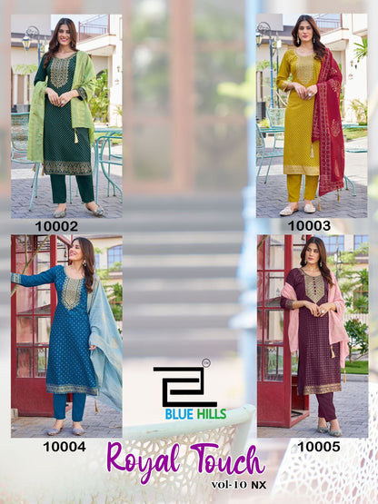 Royal Touch Vol 10 Nx Blue Hills Rayon 14Kg Readymade Pant Style Suits Exporter Gujarat