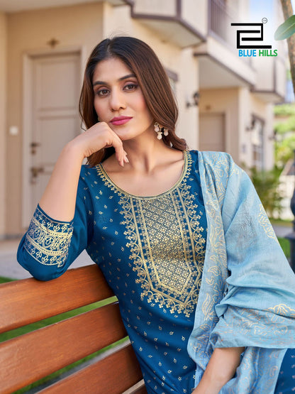 Royal Touch Vol 10 Nx Blue Hills Rayon 14Kg Readymade Pant Style Suits Exporter Gujarat