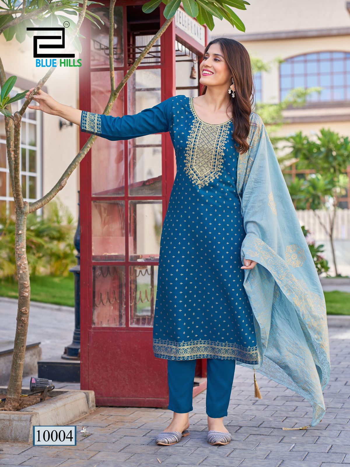 Royal Touch Vol 10 Nx Blue Hills Rayon 14Kg Readymade Pant Style Suits Exporter Gujarat