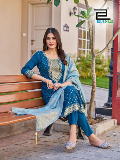 Royal Touch Vol 10 Nx Blue Hills Rayon 14Kg Readymade Pant Style Suits Exporter Gujarat