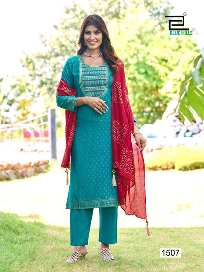 Royal Touch Vol 15 Blue Hills Rayon 14Kg Readymade Pant Style Suits Manufacturer India