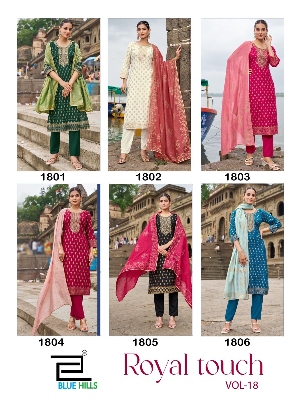Royal Touch Vol 18 Blue Hills Rayon 14Kg Readymade Pant Style Suits Wholesale Price