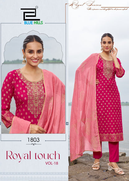 Royal Touch Vol 18 Blue Hills Rayon 14Kg Readymade Pant Style Suits Wholesale Price