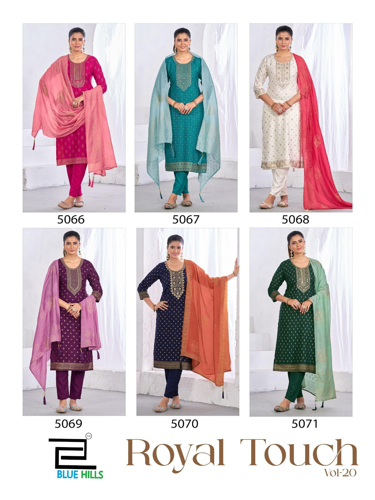 Royal Touch Vol 20 Blue Hills Rayon 14Kg Readymade Pant Style Suits Exporter India